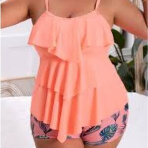 Women’s Two Piece Tankini‎ Coral Tropical Boy Shorts Ruffle NWOT Plus Size 4XL